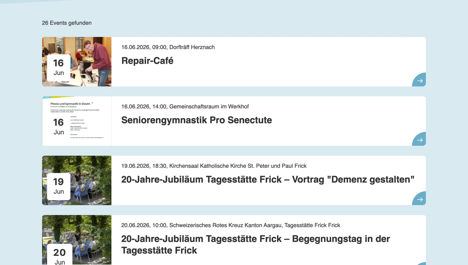 Event calendar for the Fricktal region with Eventless